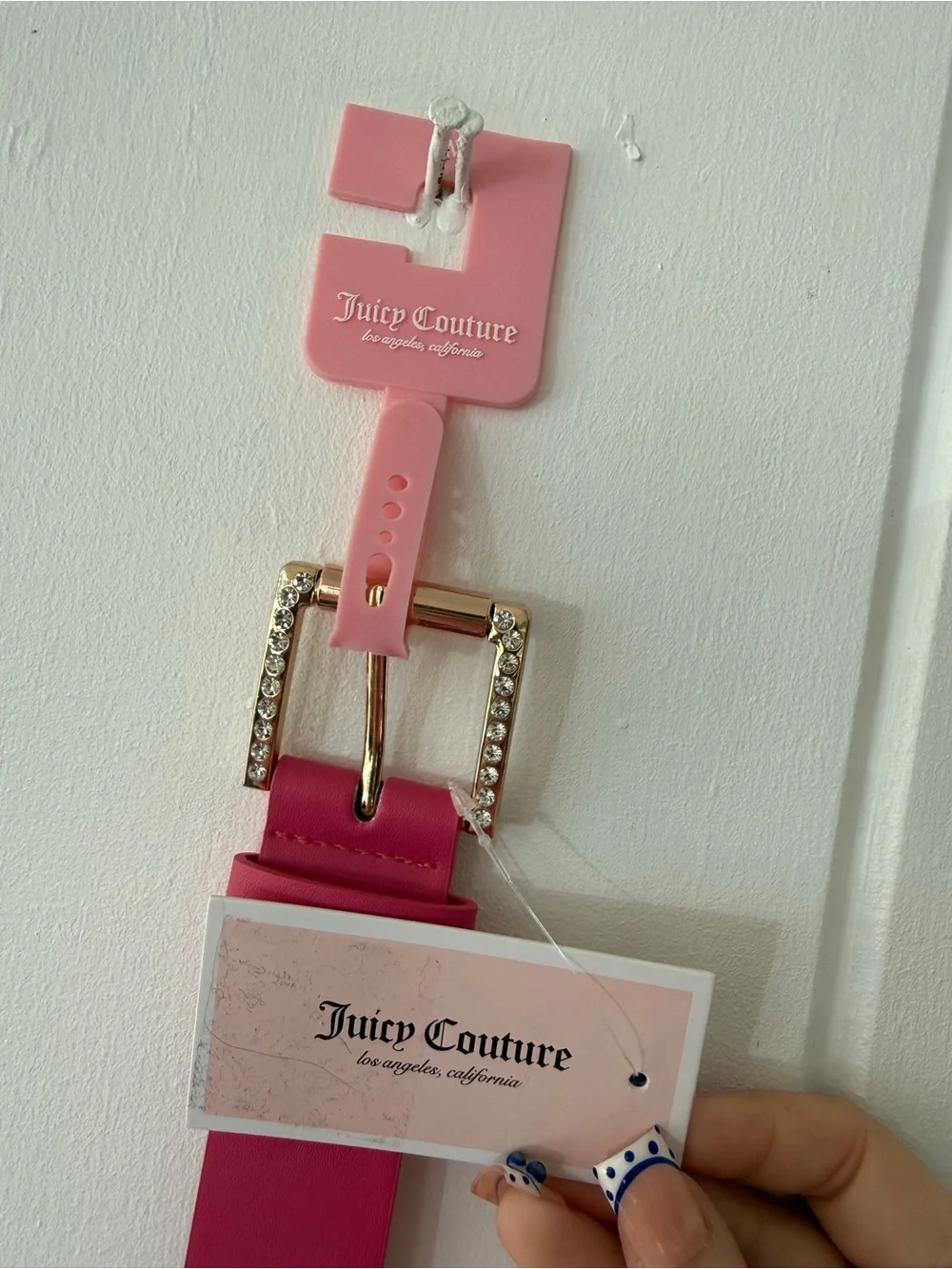 Juicy Couture Hot Pink Slim Leather Belt with Gold Buckle